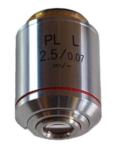 2.5x objective for L3230/ L3203 materials microscope. Non coverslip corrected